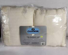 2-blanket Cannon 81360 Vtg New Set Summer Winter Ivory King 108x90 Satin Trim Waffle