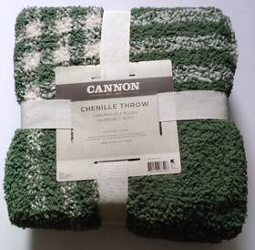 Cannon 894190033407 Throw Blanket Green/cream Plaid Chenille Luxuriously Plush Soft Nos Kmart