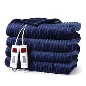 Caromio 196336473585 Electric Blanket Queen Size Dual Control - Soft Ribbed Flannel Heated