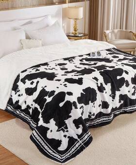 Caromio 199414225977 Heated Electric Blanket Queen Size With Lcd Dual Controller Cow Print Heat Inch