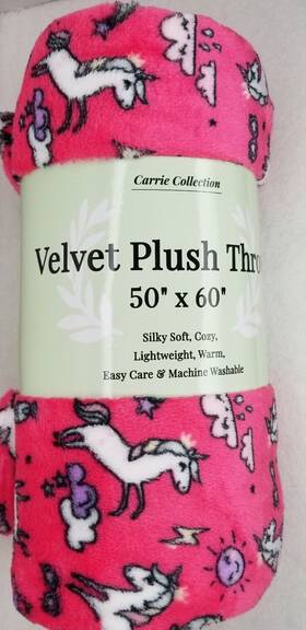 Wh800327 Carrie Unicorn Velvet Plush Throw Blanket Unicorns Sun Clouds Pink Soft Warm