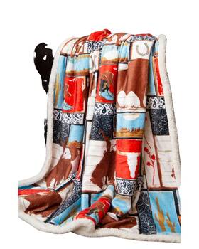 Jw260 Carstens Home Wrangler Vintage Western Sherpa Throw Blanket -