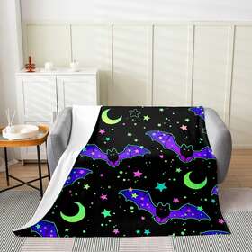 Castle Fairy 691195209301 Halloween Flannel Blanket Neon Watercolor Bat Throw For Kids Boys Starry