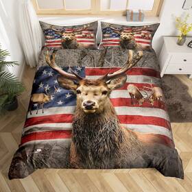 Lwhs1460cdx-tj Castle Fairy Usq American Flag Deer Duvet Cover Set Queen Size Rustic 90 Inch X90 Multi 17
