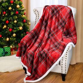 Catalonia 011517445408 Red Plaid Sherpa Throw Blanket Super Soft For Sofa Couch Bed Tv Blank