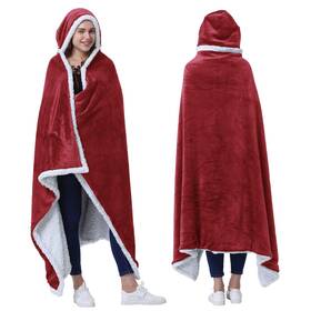 1ctbc100wn Catalonia Wearable Hooded Blanket Poncho Comfy Sherpa Fleece Cape
