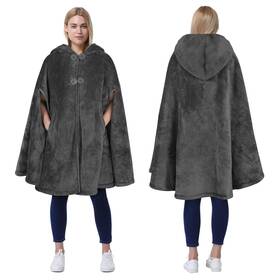 1ctbc300 Catalonia Oversized Sherpa Fleece Poncho Cape Blanket For Women Gift Idea