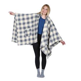1ctbc302 Catalonia Womens Poncho Cape Sherpa Cloak Coat One Size Plaid Blue