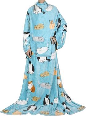 1ctsn100blcat Catalonia Wearable Blanket Wsleeves Pocket Soft Comfy Fleece Throws Robe