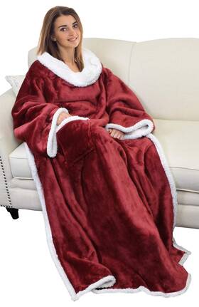 1ctsn110wn Catalonia Comfy Wearable Blanket With Sleeves Snuggly Throw For Men And Women