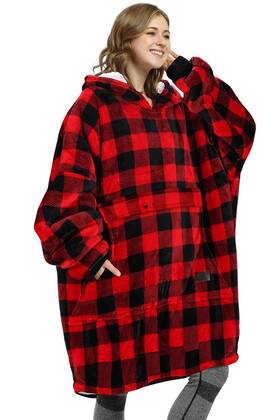 Catalonia 711531926119 Buffalo Plaid Wearable Blanket Hoodie Sweatshirt For Men Women - Cozy Gift