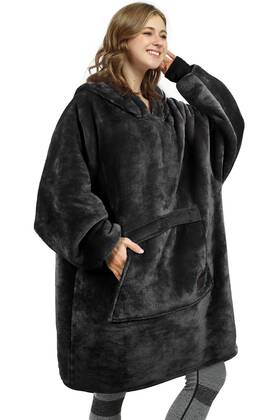 Catalonia 730440424974 Oversized Wearable Blanket Hoodie Sweatshirt One Size Black