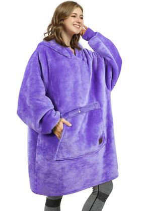 Catalonia 730440425001 Purple Wearable Blanket Hoodie Sweatshirt Oversized Sherpa Lounging