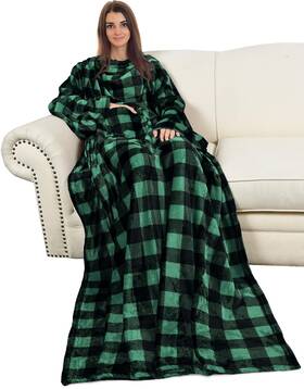 Catalonia 768502406156 Cozy Fleece Wearable Blanket With Sleeves Pocket For Men Women