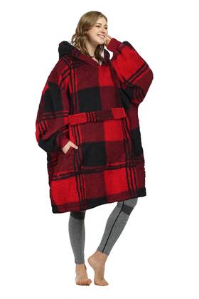 Catalonia 791315223283 Oversized Red Plaid Hoodie Blanket Sweatshirt For Adults - Gift Her