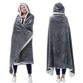Catalonia 791315223306 Hooded Blanket Poncho Wearable Wrap Hand Pockets Comfy Sherpa Fleece