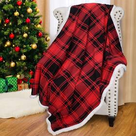 Bf564 Catalonia Red Plaid Sherpa Throw Blanket Super Soft Warm Snuggle Christmas Holiday Thr