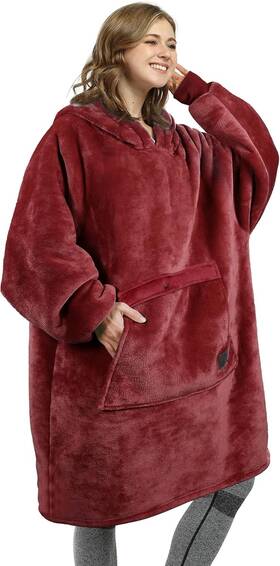 Hd200 Catalonia Oversized Blanket Hoodie Sweatshirt Wearable Sherpa One Size Wine