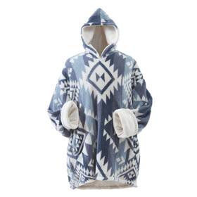 Cathay Home 196789007283 Coleman Oversized Wearable Sherpa And Micro-mink Blanket Hoodie Blue - One S