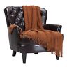 Chanasya Textured Knitted Rust Brown Throw Blanket With Tassels Soft
