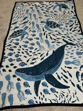 Chappywrap 004406374266 Chappy Wrap Reversible Blanket 38x29 Whale Turtle Fish Blue/ Euc