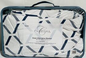 Charisma 843503104987 Reversible Blue White Down Alternative Queen Blanket 98 Inch X96