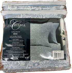 Sheet76 Charisma 843754013502 6pc Sheet Set Flat10 Inch X102 Fitted X80 Lore Blue King Gentlyused