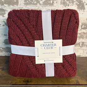 10021235100 Charter Club New - Sweater Knit Throw Blanket 50 Inch X 60 Burgundy Red