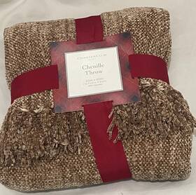 Charter Club 636202008966 Chenille Throw Blanket 50 Inch X 60 Brown/beige Fringe Nwt