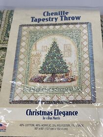 Atmce2 Christmas Elegance Tree Dan Morris Fringed Chenile Tapestry Throw Blanket 50x60