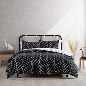 Ushsfn1217582 City Scene - Queen Duvet Cover Set Reversible Cotton Black/white