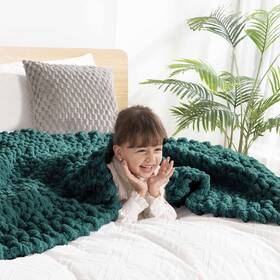Green-100x150 Clootess Knit Blanket Chenille Yarn Woven For Bed/sofa Textured Dark Green 40x60 In