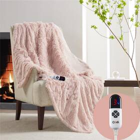 Codi 022164180510 Pink Electric Blanket Throw Fuzzy Shaggy Fur Blush 50x60 Super Soft