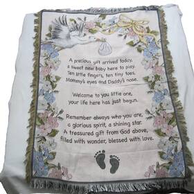 47885 Collections Etc Newborn Baby Tapestry Throw Blanket Floral W Stork And Footprints Shower Keepsake
