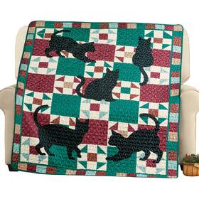 Ahl21c024 Collections Etc Cat Patchwork 5-foot Long Quilted Throw