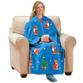 Comfa21522 Collections Etc Christmas Cat Soft Fleece Zippered Cuddle Wrap Blanket
