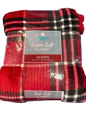 Comfort Bay 430001807375 Super Soft Blanket Queen Red Black Plaid 86x90 Cozy Winter Christmas