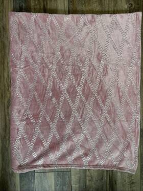 67227 Comfort Bay Soft Throw Blanket 50 Inch X 60 Pink Silver Lattice Detail