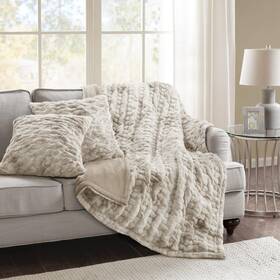 Cs50-1611 Comfort Spaces Ruched Faux Fur Plush Throw Blanket And Pillow Set With 2 Matching Square Pil