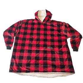 Comfy 819594025814 Hoodie Sweatshirt Wearable Blanket Sleeves Large Pocket Sherpa Red Plaid