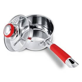 Concord 877769008642 1 Quart Stainless Steel Saucepan With Simple Pour Vented Glass Lid. F