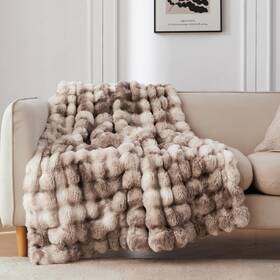 Mypoy2bk000060cv Coova Faux Rabbit Fur And Flannel Throw Blanket 50x60 Inch - Luxury Fuzzy Cozy Soft