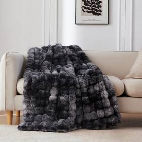 Mypoy2bk000061cv Coova Faux Rabbit Fur And Flannel Throw Blanket 50x60 Inch - Luxury Fuzzy Cozy Soft