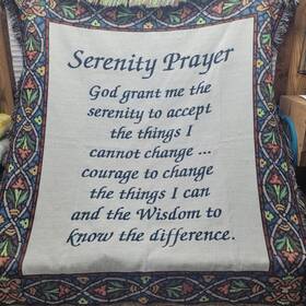 Cotton Clasics 191121373309 Serinity Prayer Woven Throw Blanket 50 Inch X60 Stain Glass Style Floral Edge Fringe