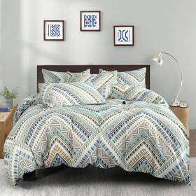 J0719-la6-q Cottonlife L Boho Duvet Cover Queen 100% Cotton 3 Pcs Triangle Tribal Bedding Set Aztec