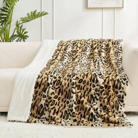 1003085412 Cozy Bliss Brown Leopard Animal Print Double-sided Faux Fur Throw Blanket 60 Inch X 80