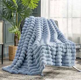 Cozy Bliss 772728726608 Luxury Super Soft Striped Faux Fur Throw Blanket 60x80