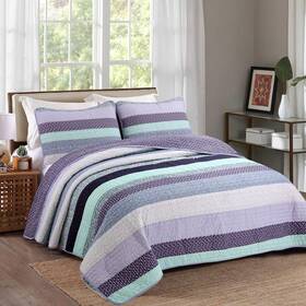 Bb20180105k Cozy Line Home Fashions Jeannie Lilac Purple Striped Floral Flower Print Patt