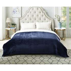 B173a-20nyk-hd Cozy Tyme Throw Blankets 108 Inch X 90 Reversible Super Soft Polyester Navy Blue
