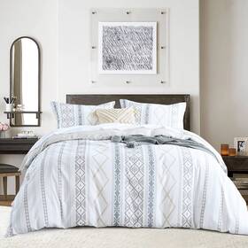 Hz-dut21-iv-queen Cozydh Grey Stripe Boho Queen 90 Inch X Beige/charcoal/white No Comforter